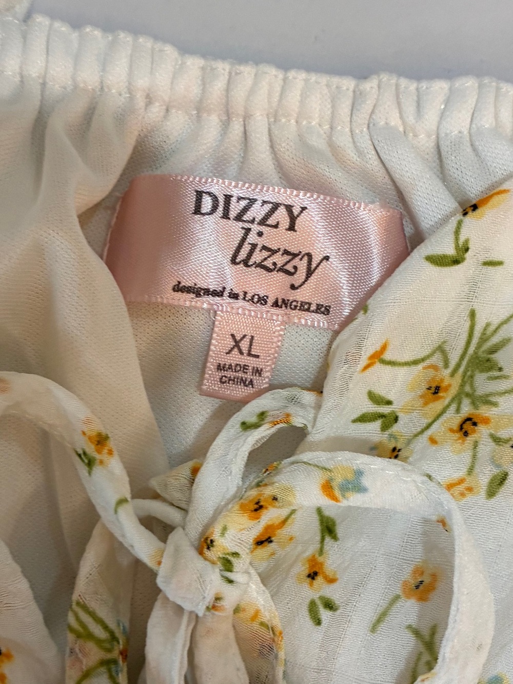 Dizzy Lizzy Floral Peplum Tie-Front Blouse - White/Yellow - Picture 2 of 7